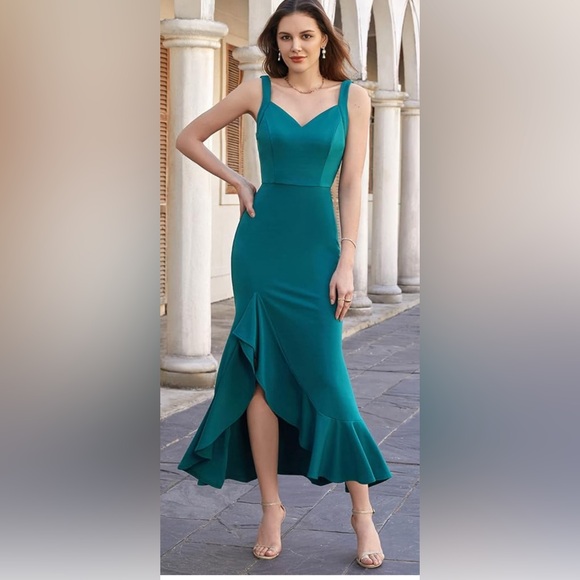 Grace Karin Dresses & Skirts - Grace Karin Teal Blue Ruched Ruffled Maxi Gown for Cocktail